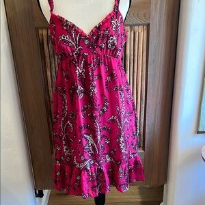 Kenzie Pink Floral Sundress, Size M, 100% Silk, Side Zipper, Spaghetti Straps